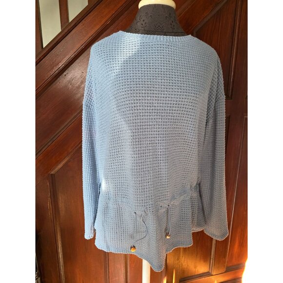 Cupio Light Blue Waffle Knit Long Sleeve Drawstring Waist Top L/G - Picture 1 of 7